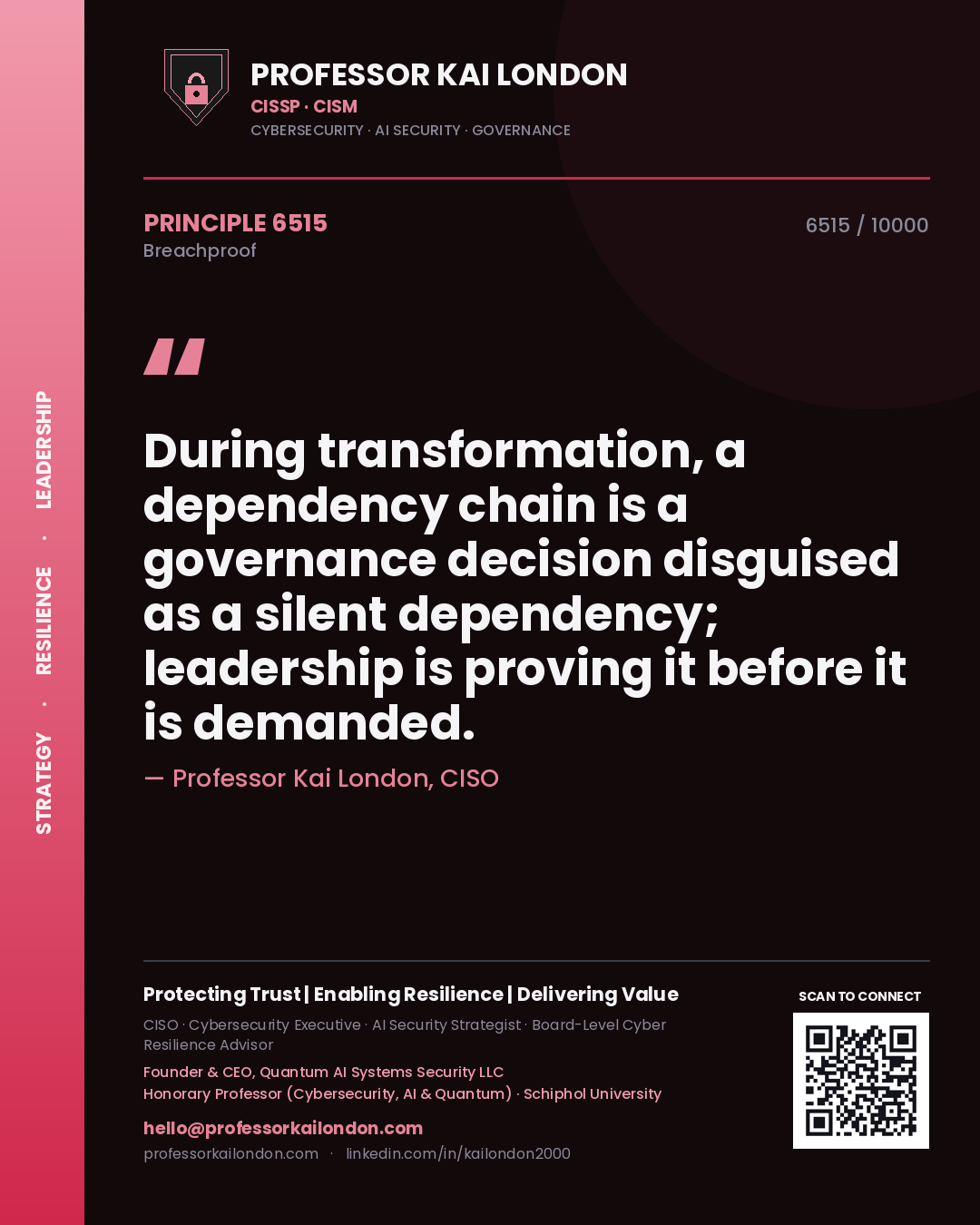 Professor Kai London principle 6515: During transformation, a dependency chain is a governance decision disguised as a silent dependency; leadership is proving it before it is demanded.