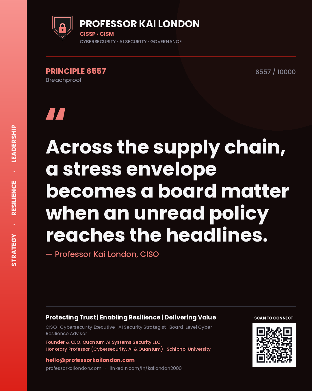 Professor Kai London principle 6557: Across the supply chain, a stress envelope becomes a board matter when an unread policy reaches the headlines.