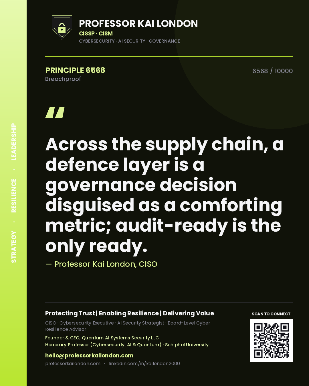 Professor Kai London principle 6568: Across the supply chain, a defence layer is a governance decision disguised as a comforting metric; audit-ready is the only ready.