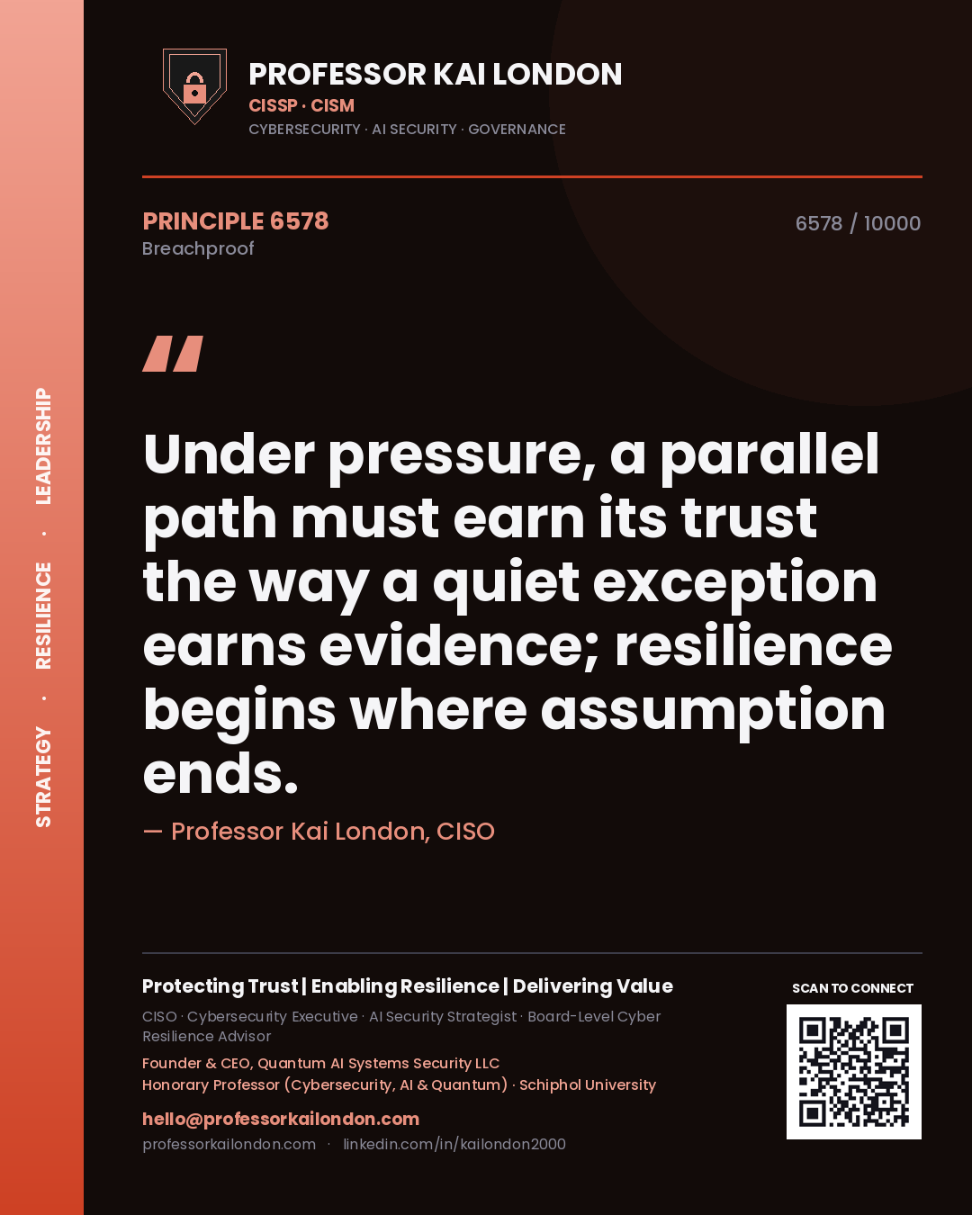 Professor Kai London principle 6578: Under pressure, a parallel path must earn its trust the way a quiet exception earns evidence; resilience begins where assumption ends.