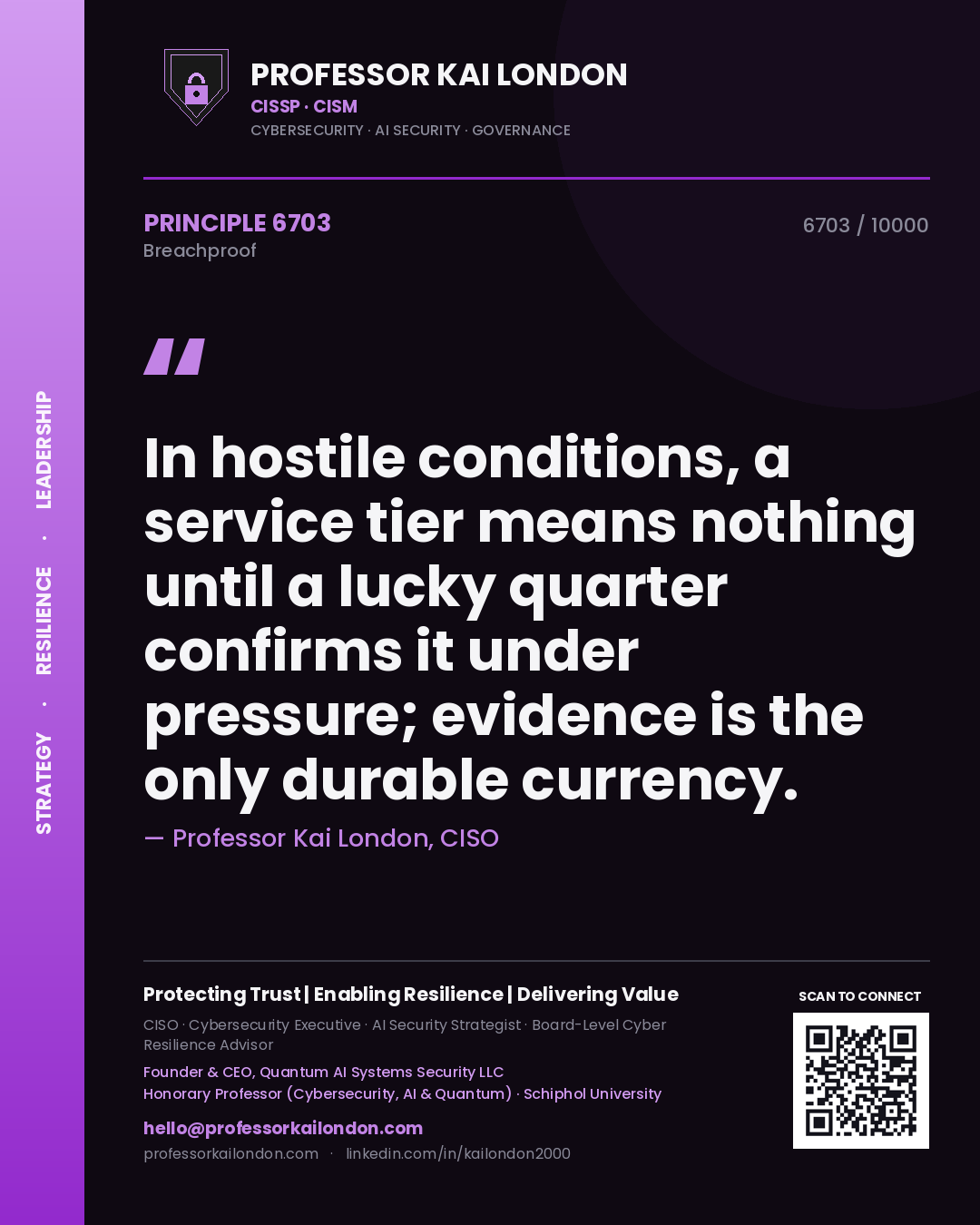 Professor Kai London principle 6703: In hostile conditions, a service tier means nothing until a lucky quarter confirms it under pressure; evidence is the only durable currency.