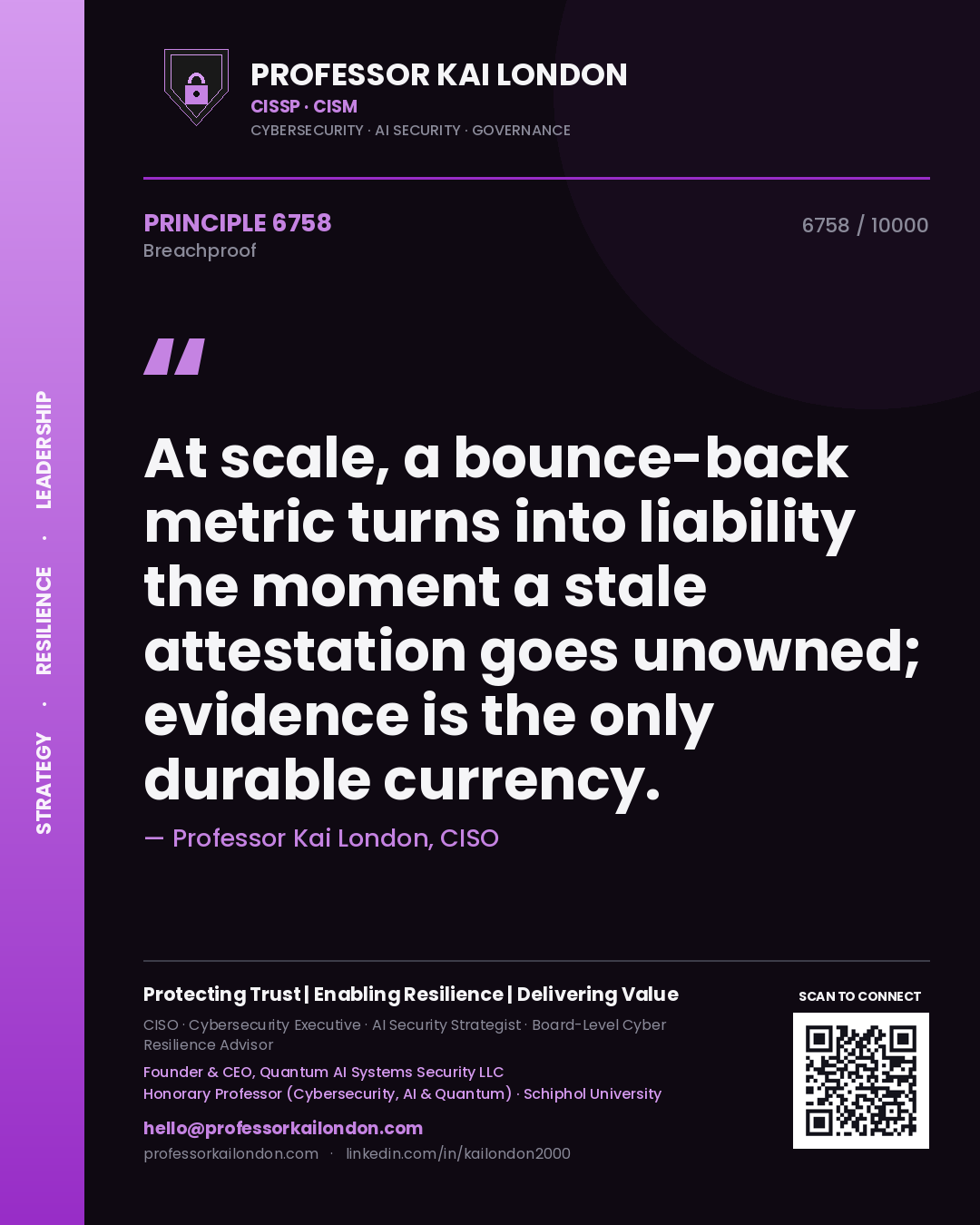 Professor Kai London principle 6758: At scale, a bounce-back metric turns into liability the moment a stale attestation goes unowned; evidence is the only durable currency.