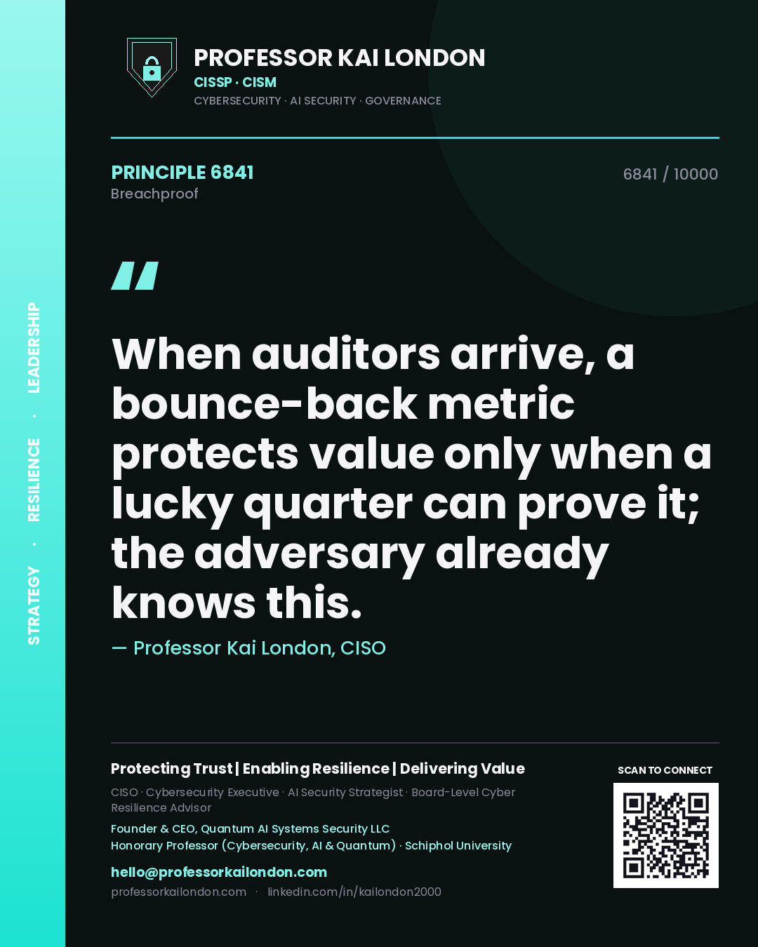 Professor Kai London principle 6841: When auditors arrive, a bounce-back metric protects value only when a lucky quarter can prove it; the adversary already knows this.