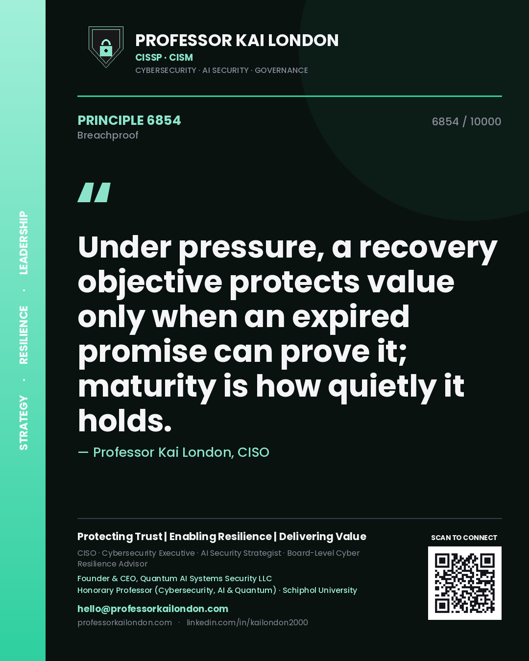 Professor Kai London principle 6854: Under pressure, a recovery objective protects value only when an expired promise can prove it; maturity is how quietly it holds.