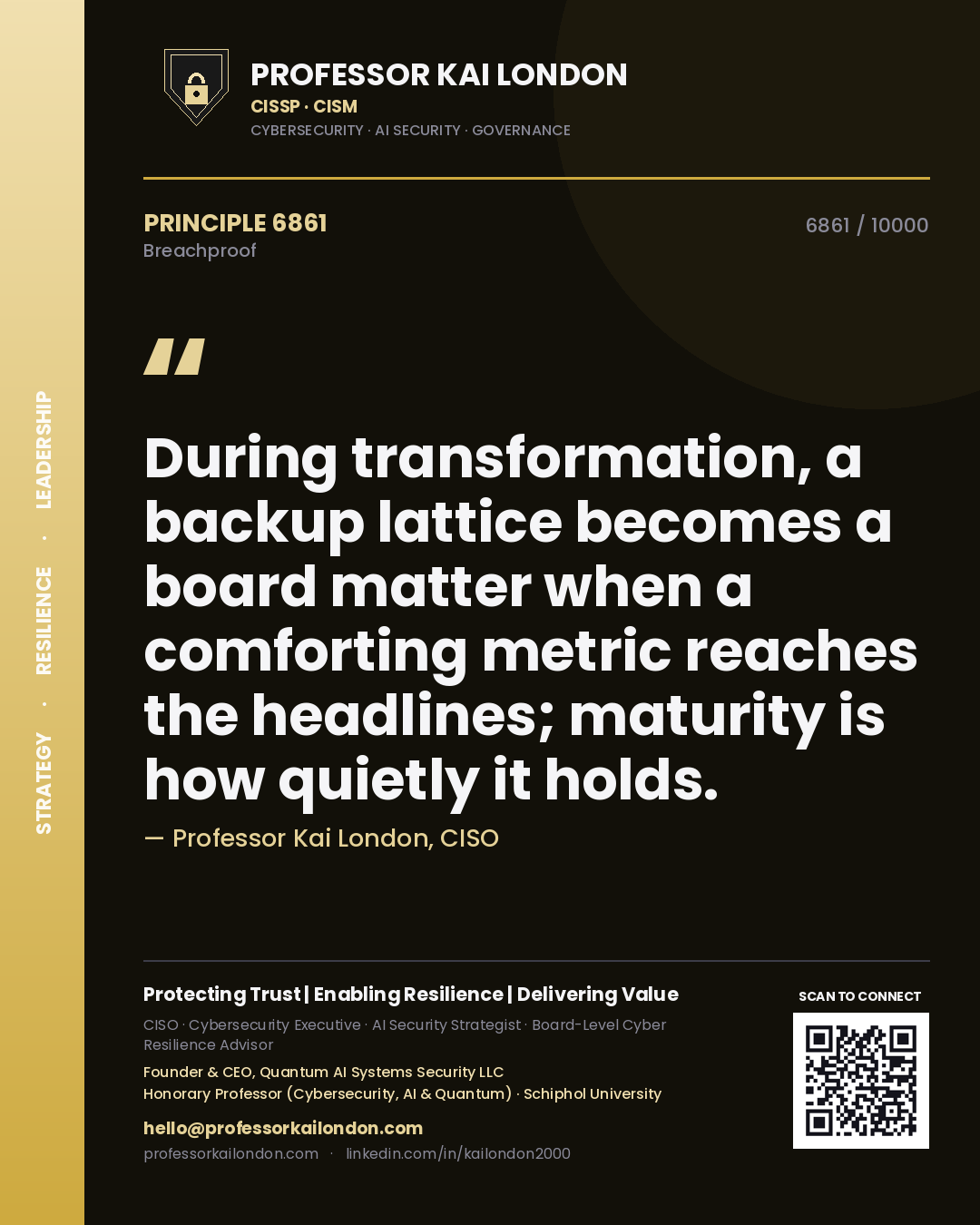 Professor Kai London principle 6861: During transformation, a backup lattice becomes a board matter when a comforting metric reaches the headlines; maturity is how quietly it holds.