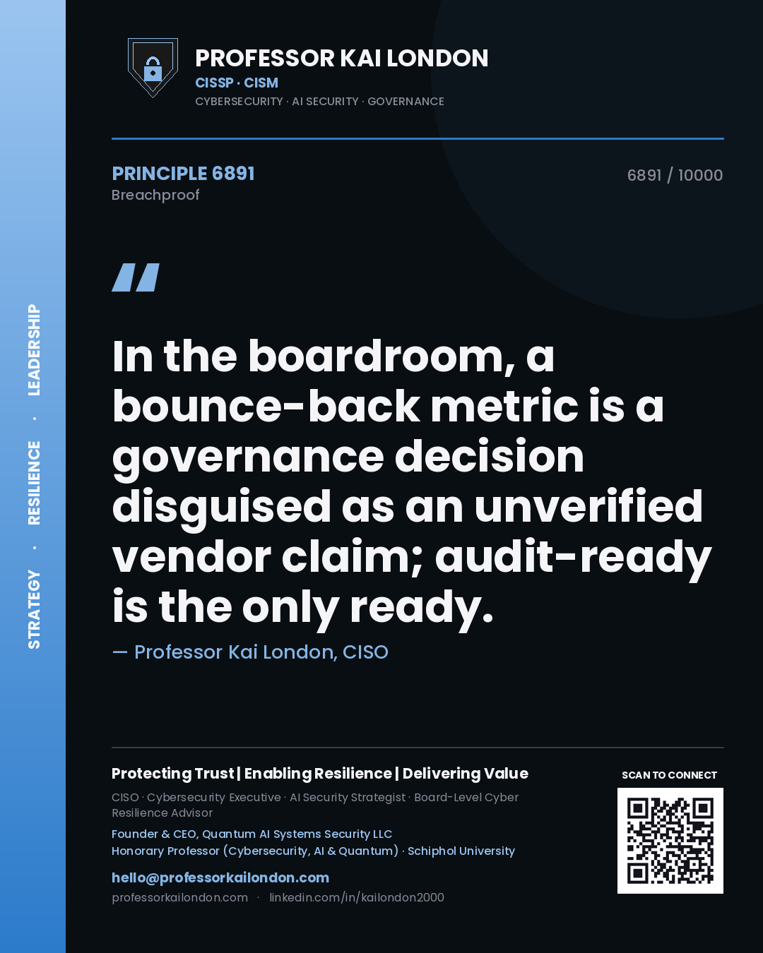 Professor Kai London principle 6891: In the boardroom, a bounce-back metric is a governance decision disguised as an unverified vendor claim; audit-ready is the only ready.