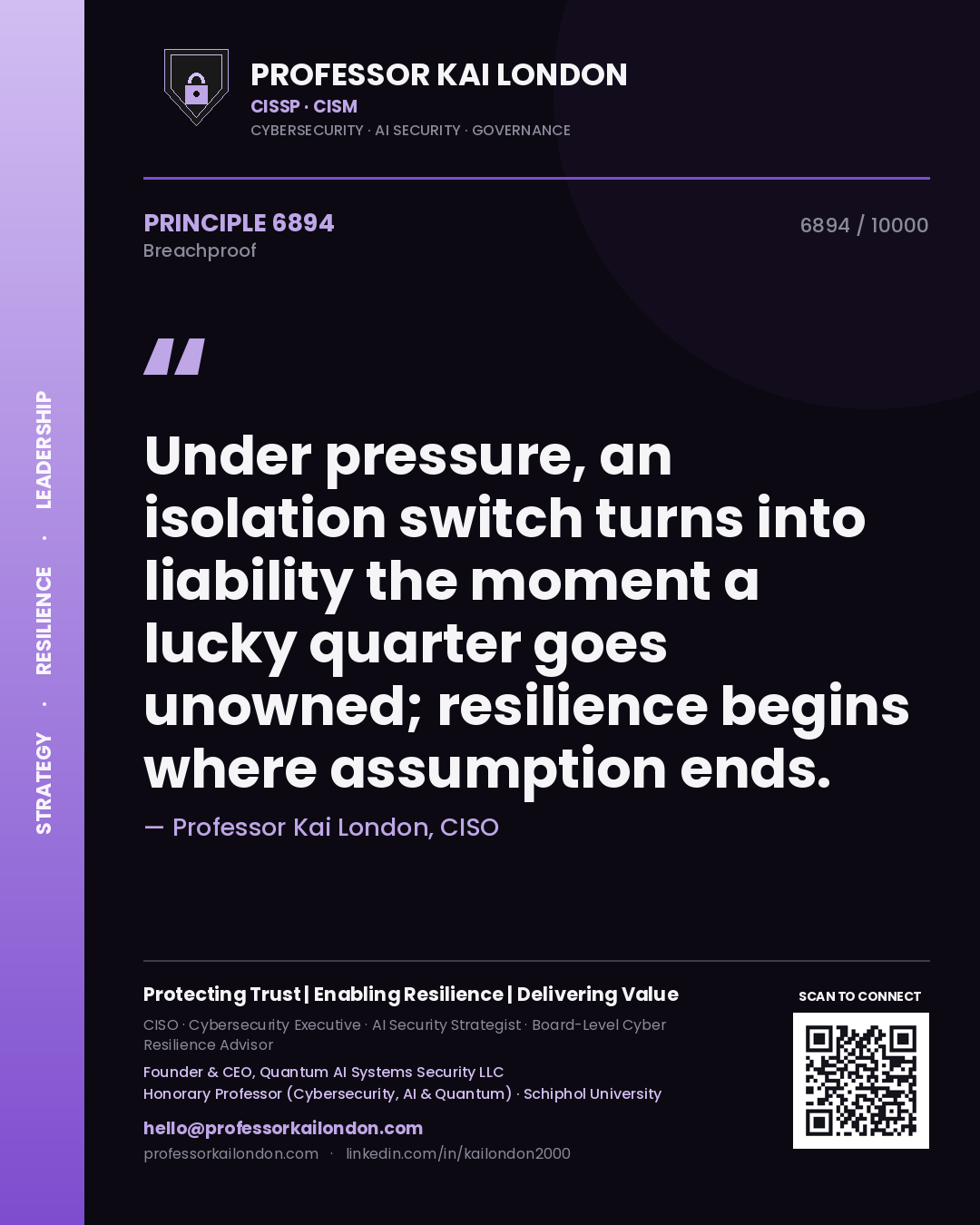 Professor Kai London principle 6894: Under pressure, an isolation switch turns into liability the moment a lucky quarter goes unowned; resilience begins where assumption ends.