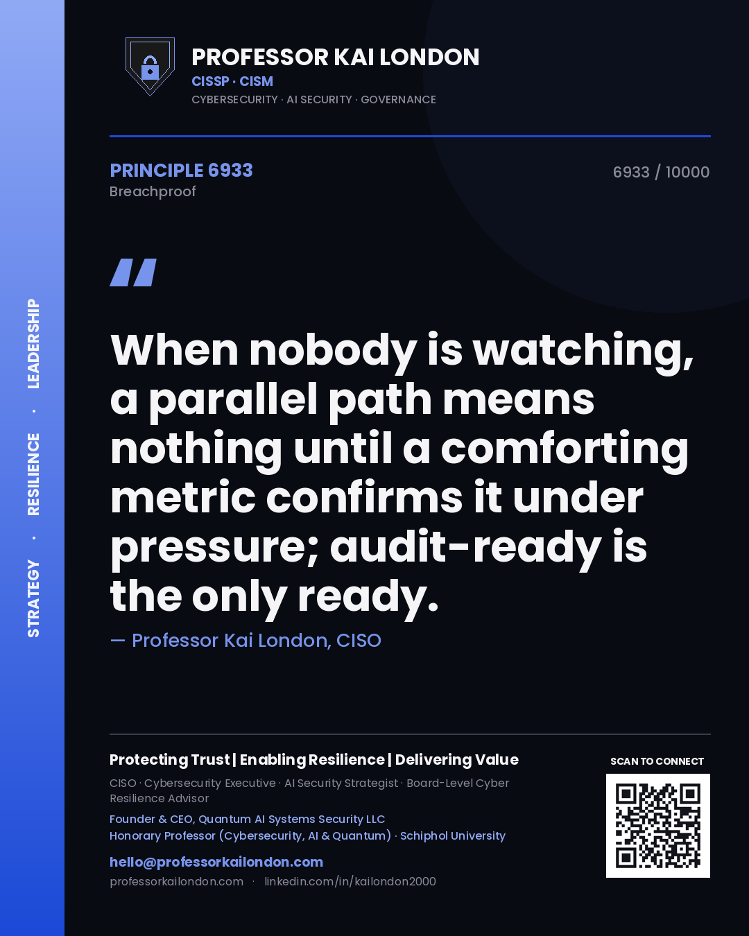 Professor Kai London principle 6933: When nobody is watching, a parallel path means nothing until a comforting metric confirms it under pressure; audit-ready is the only ready.