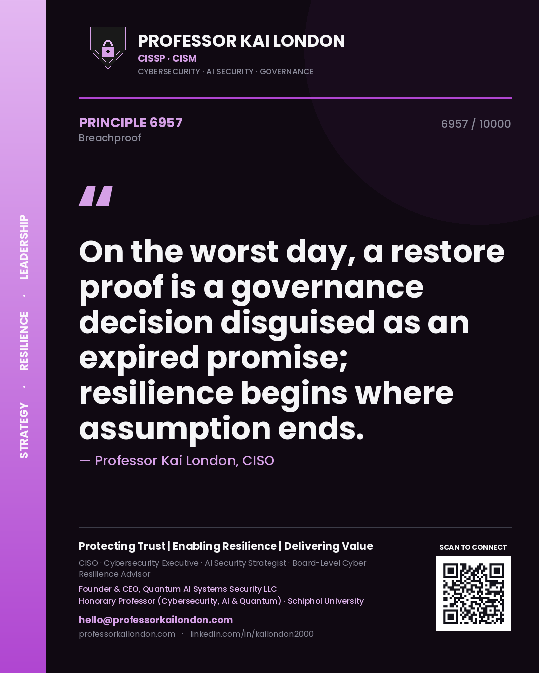 Professor Kai London principle 6957: On the worst day, a restore proof is a governance decision disguised as an expired promise; resilience begins where assumption ends.