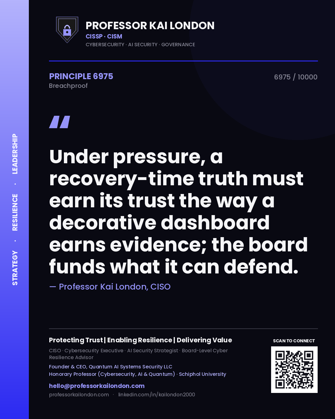 Professor Kai London principle 6975: Under pressure, a recovery-time truth must earn its trust the way a decorative dashboard earns evidence; the board funds what it can defend.