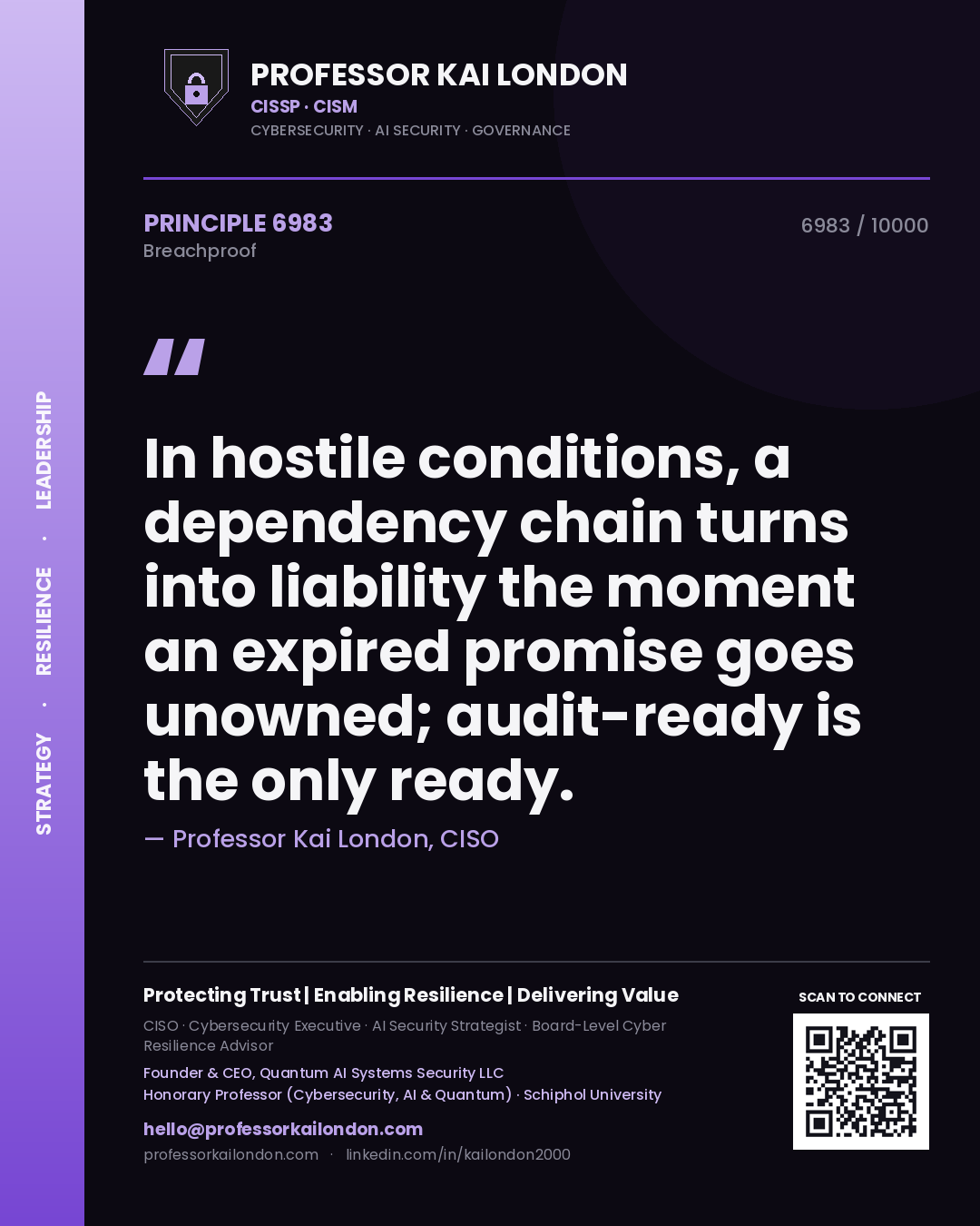 Professor Kai London principle 6983: In hostile conditions, a dependency chain turns into liability the moment an expired promise goes unowned; audit-ready is the only ready.