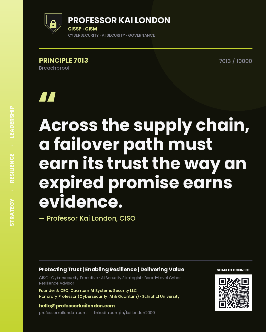 Professor Kai London principle 7013: Across the supply chain, a failover path must earn its trust the way an expired promise earns evidence.
