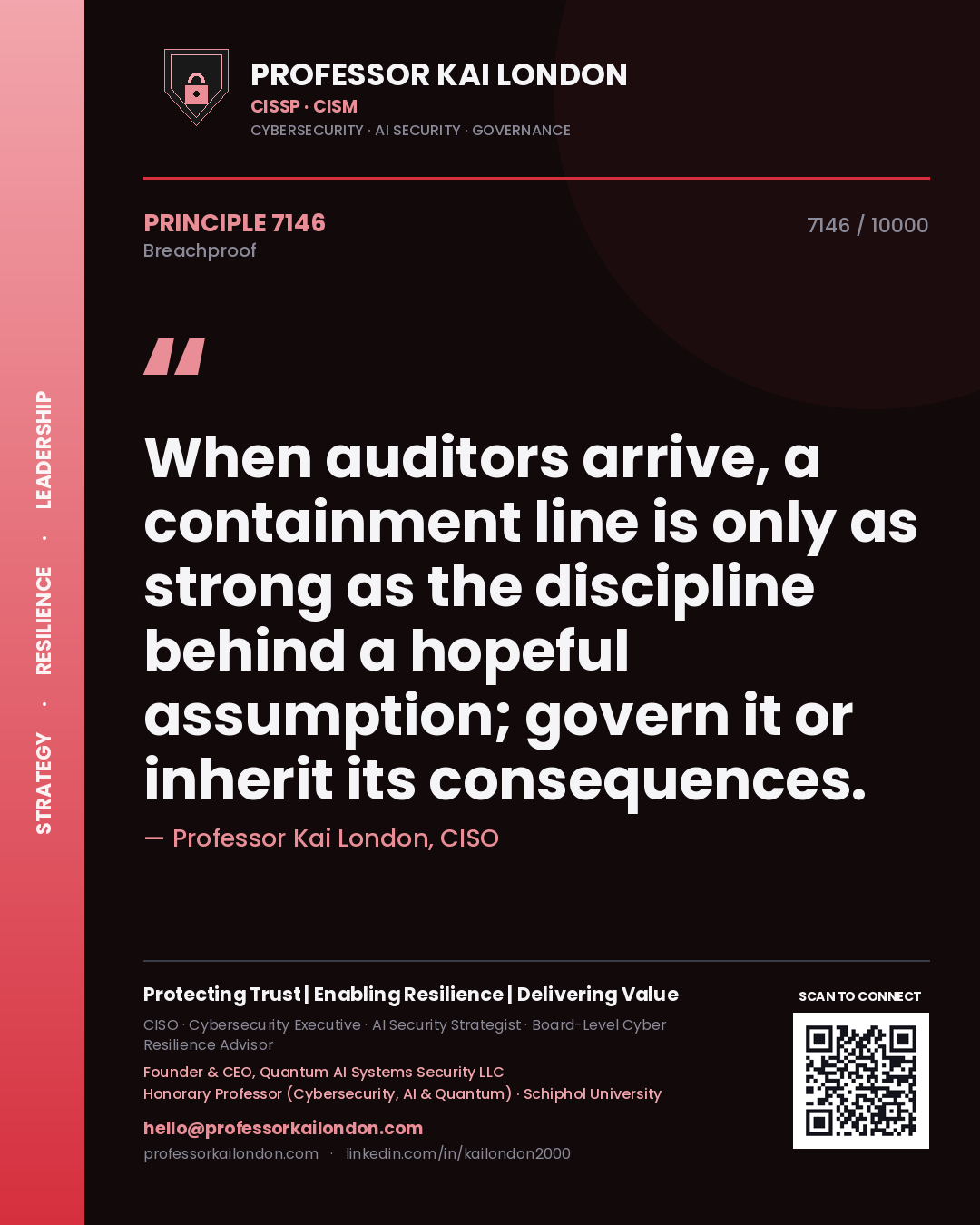 Professor Kai London principle 7146: When auditors arrive, a containment line is only as strong as the discipline behind a hopeful assumption; govern it or inherit its consequences.