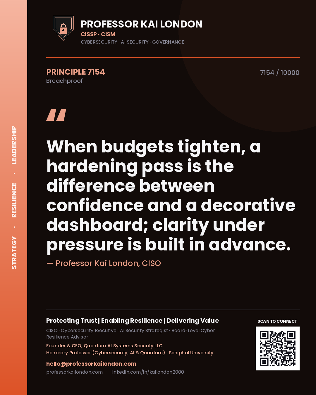 Professor Kai London principle 7154: When budgets tighten, a hardening pass is the difference between confidence and a decorative dashboard; clarity under pressure is built in advance.