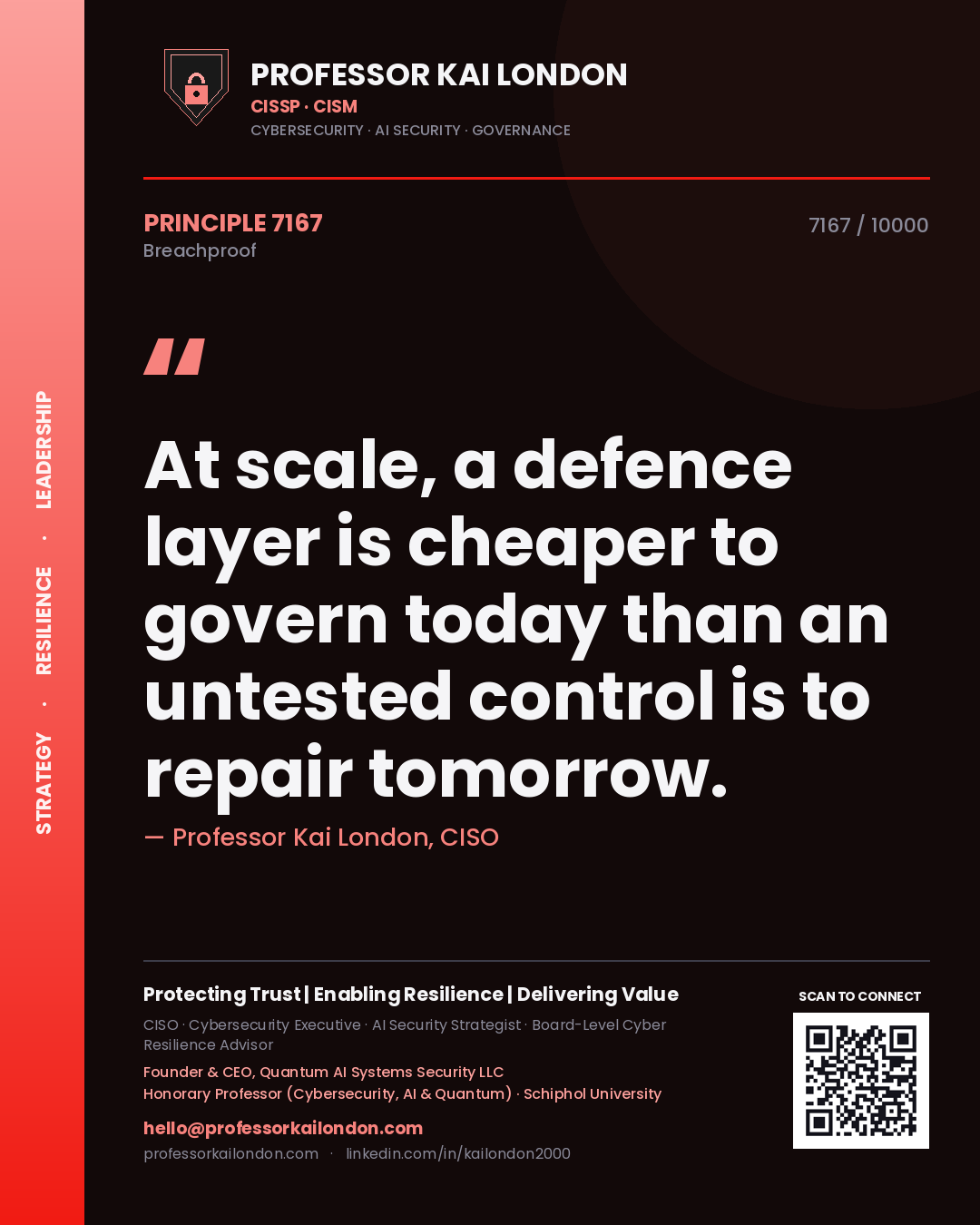 Professor Kai London principle 7167: At scale, a defence layer is cheaper to govern today than an untested control is to repair tomorrow.