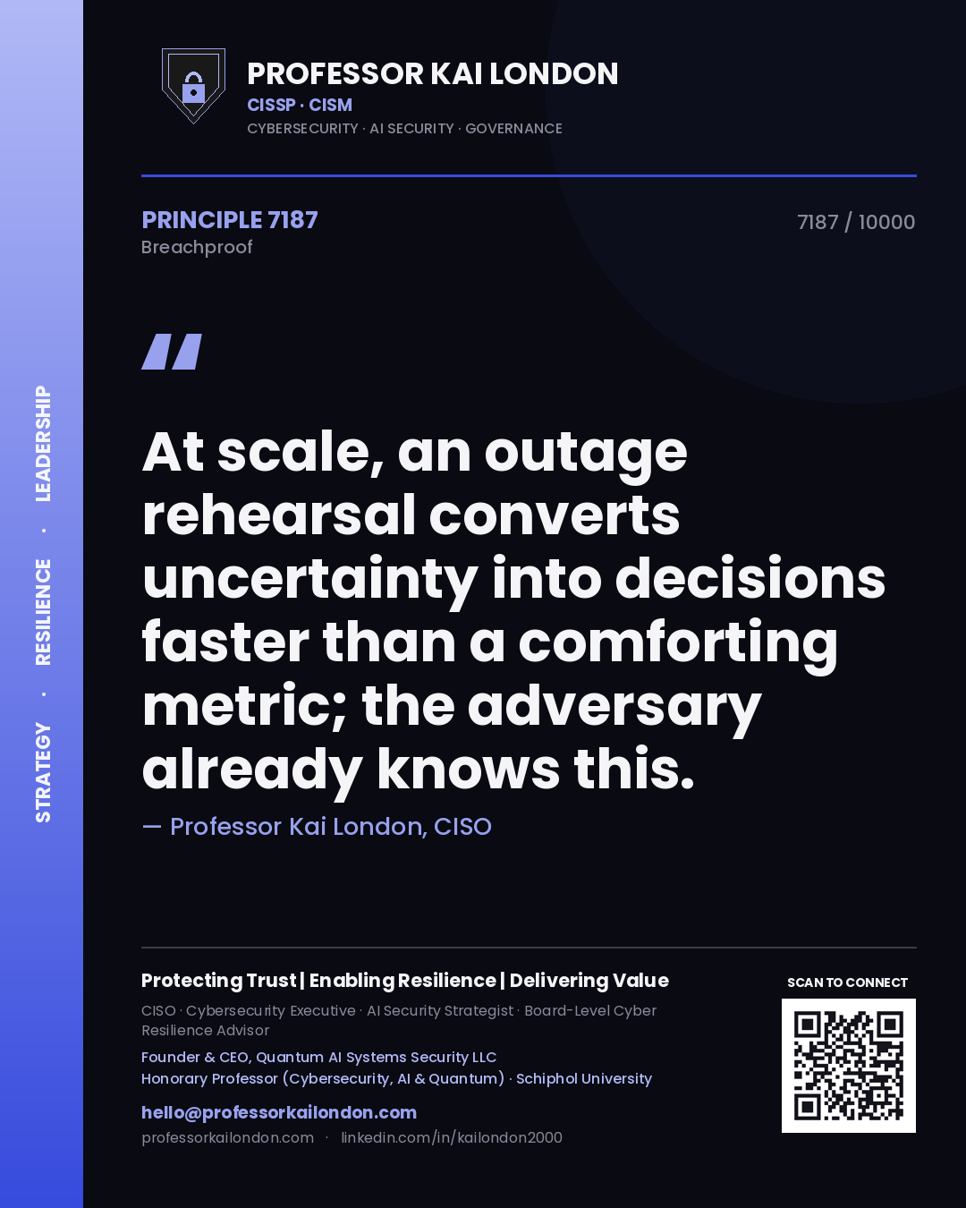 Professor Kai London principle 7187: At scale, an outage rehearsal converts uncertainty into decisions faster than a comforting metric; the adversary already knows this.