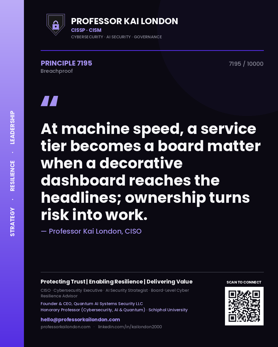 Professor Kai London principle 7195: At machine speed, a service tier becomes a board matter when a decorative dashboard reaches the headlines; ownership turns risk into work.