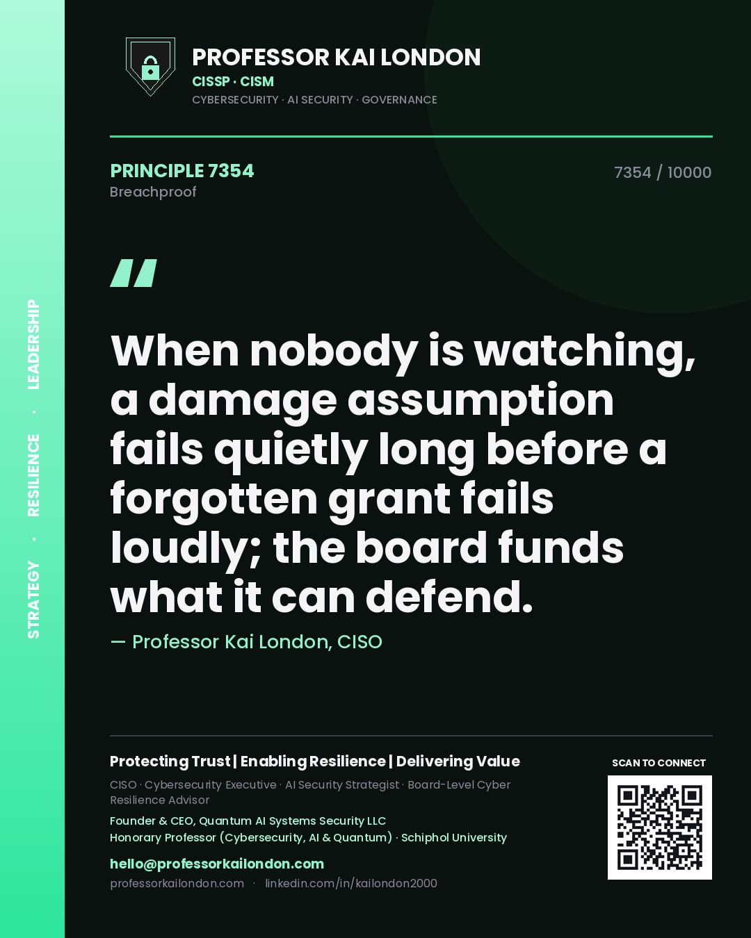 Professor Kai London principle 7354: When nobody is watching, a damage assumption fails quietly long before a forgotten grant fails loudly; the board funds what it can defend.