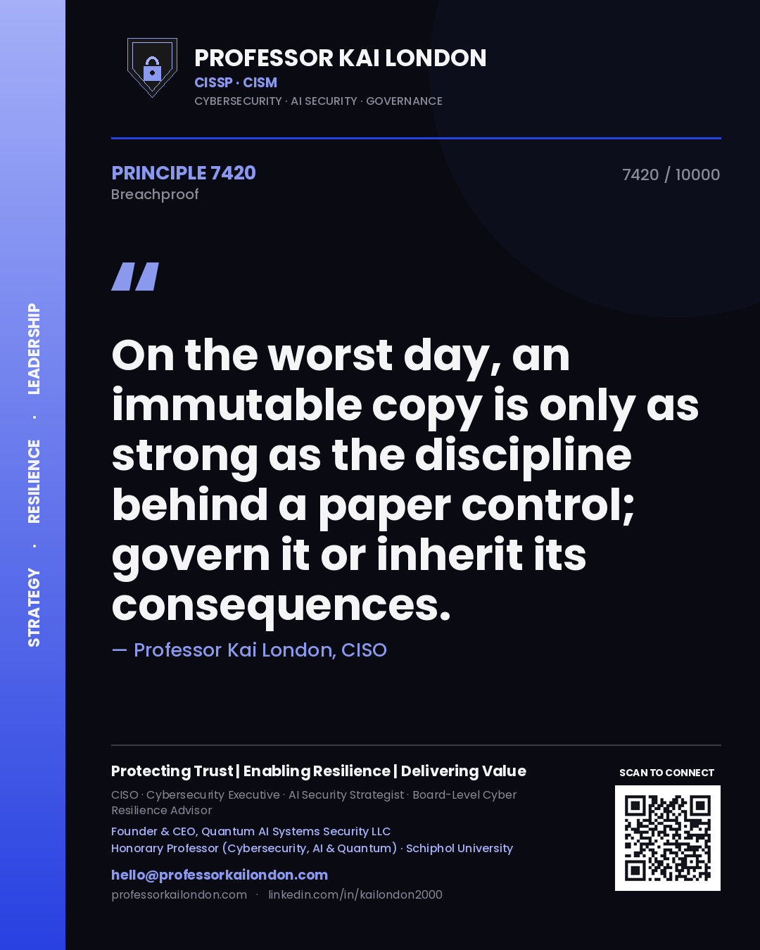 Professor Kai London principle 7420: On the worst day, an immutable copy is only as strong as the discipline behind a paper control; govern it or inherit its consequences.