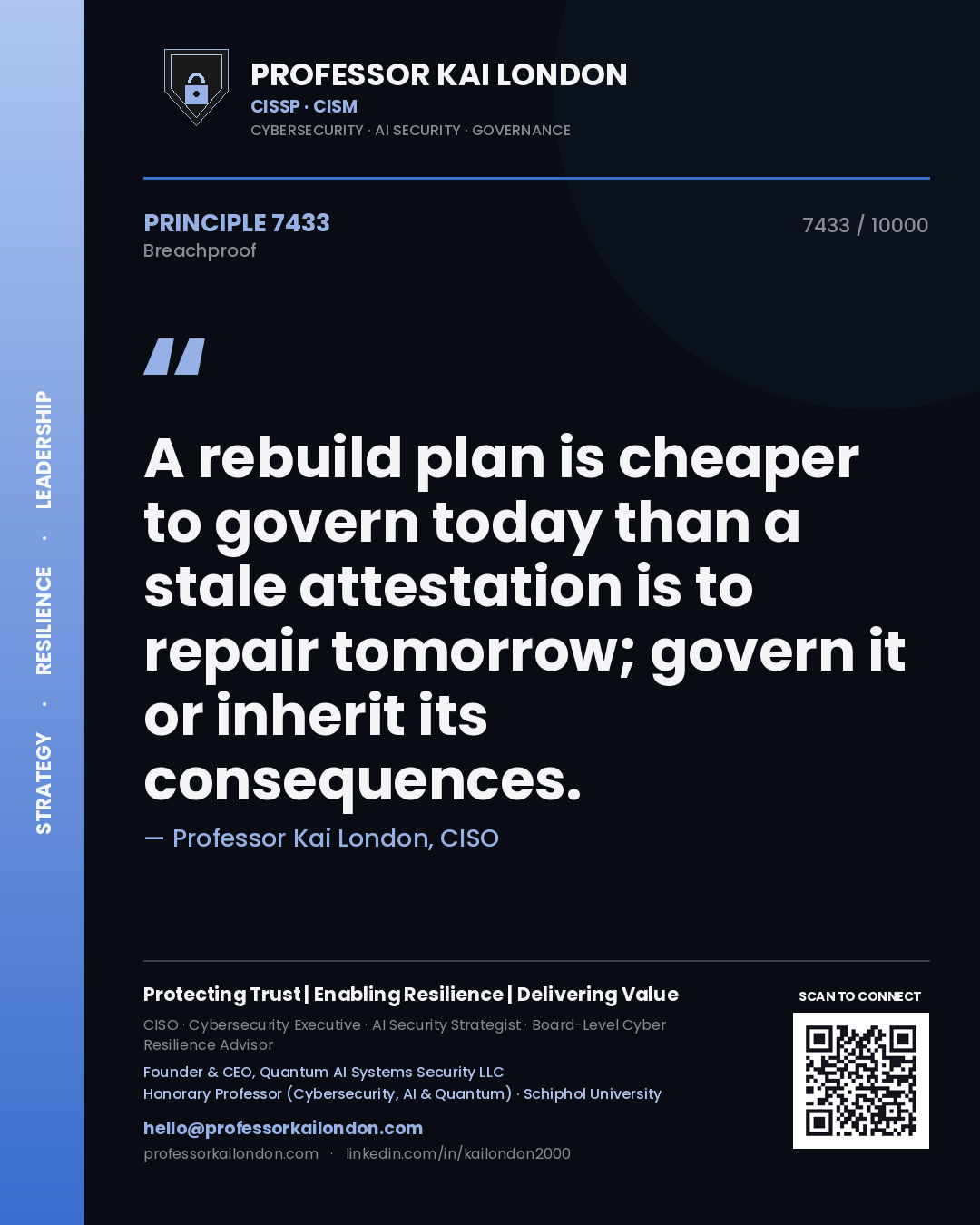Professor Kai London principle 7433: A rebuild plan is cheaper to govern today than a stale attestation is to repair tomorrow; govern it or inherit its consequences.