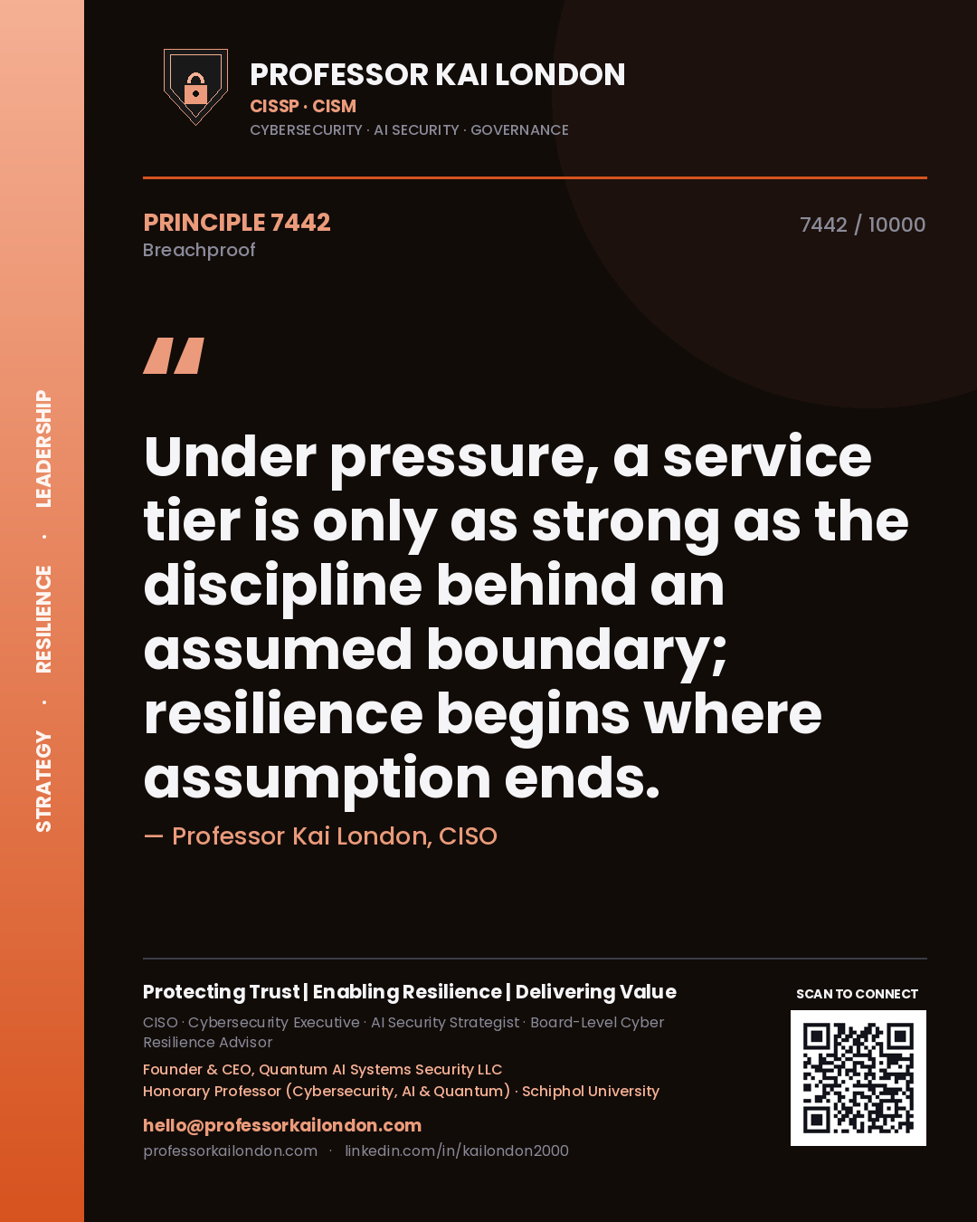 Professor Kai London principle 7442: Under pressure, a service tier is only as strong as the discipline behind an assumed boundary; resilience begins where assumption ends.