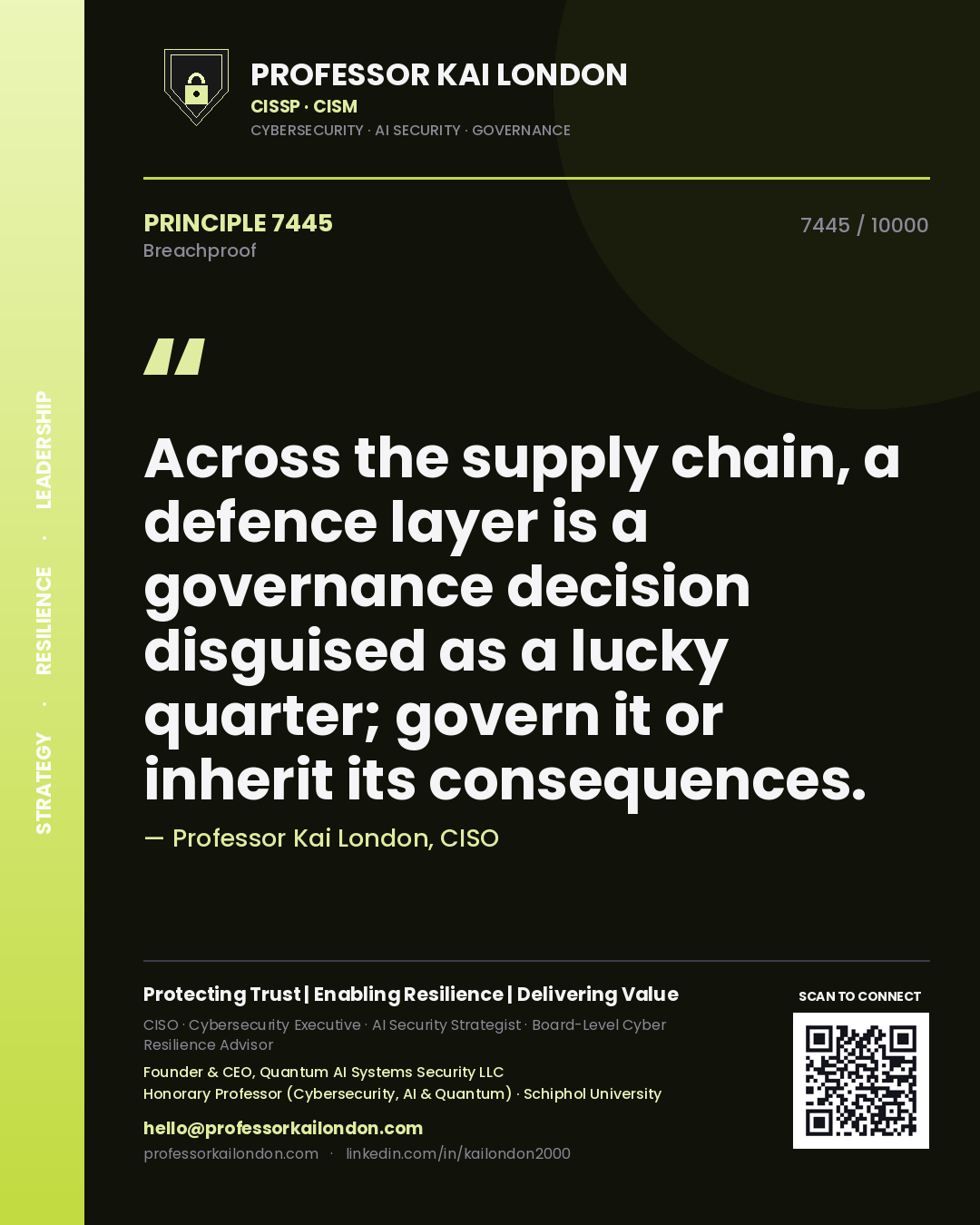 Professor Kai London principle 7445: Across the supply chain, a defence layer is a governance decision disguised as a lucky quarter; govern it or inherit its consequences.