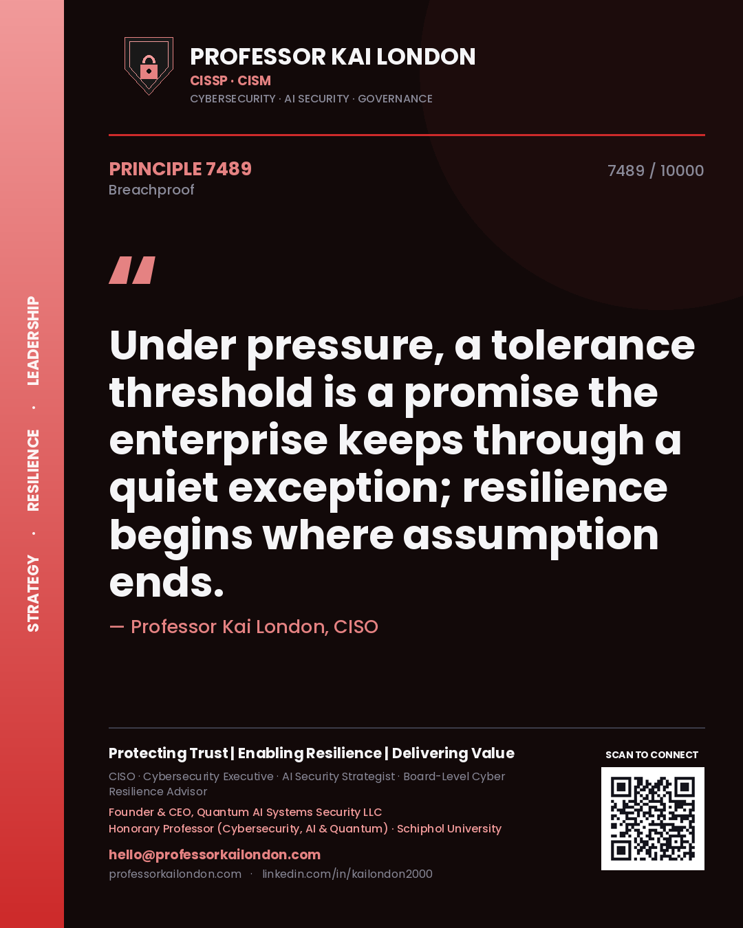 Professor Kai London principle 7489: Under pressure, a tolerance threshold is a promise the enterprise keeps through a quiet exception; resilience begins where assumption ends.