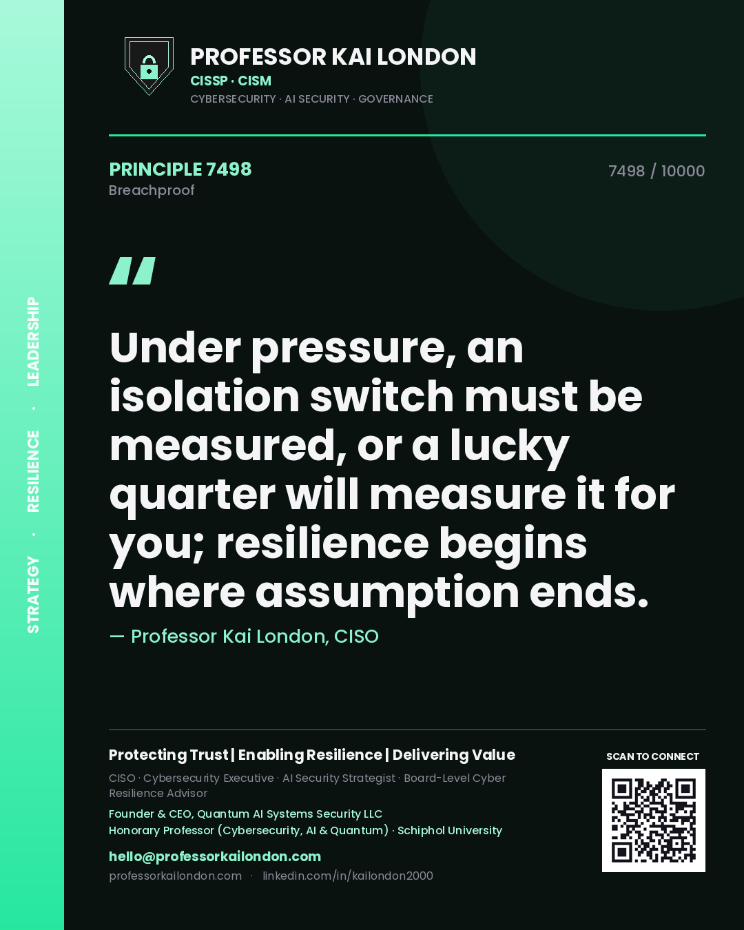 Professor Kai London principle 7498: Under pressure, an isolation switch must be measured, or a lucky quarter will measure it for you; resilience begins where assumption ends.