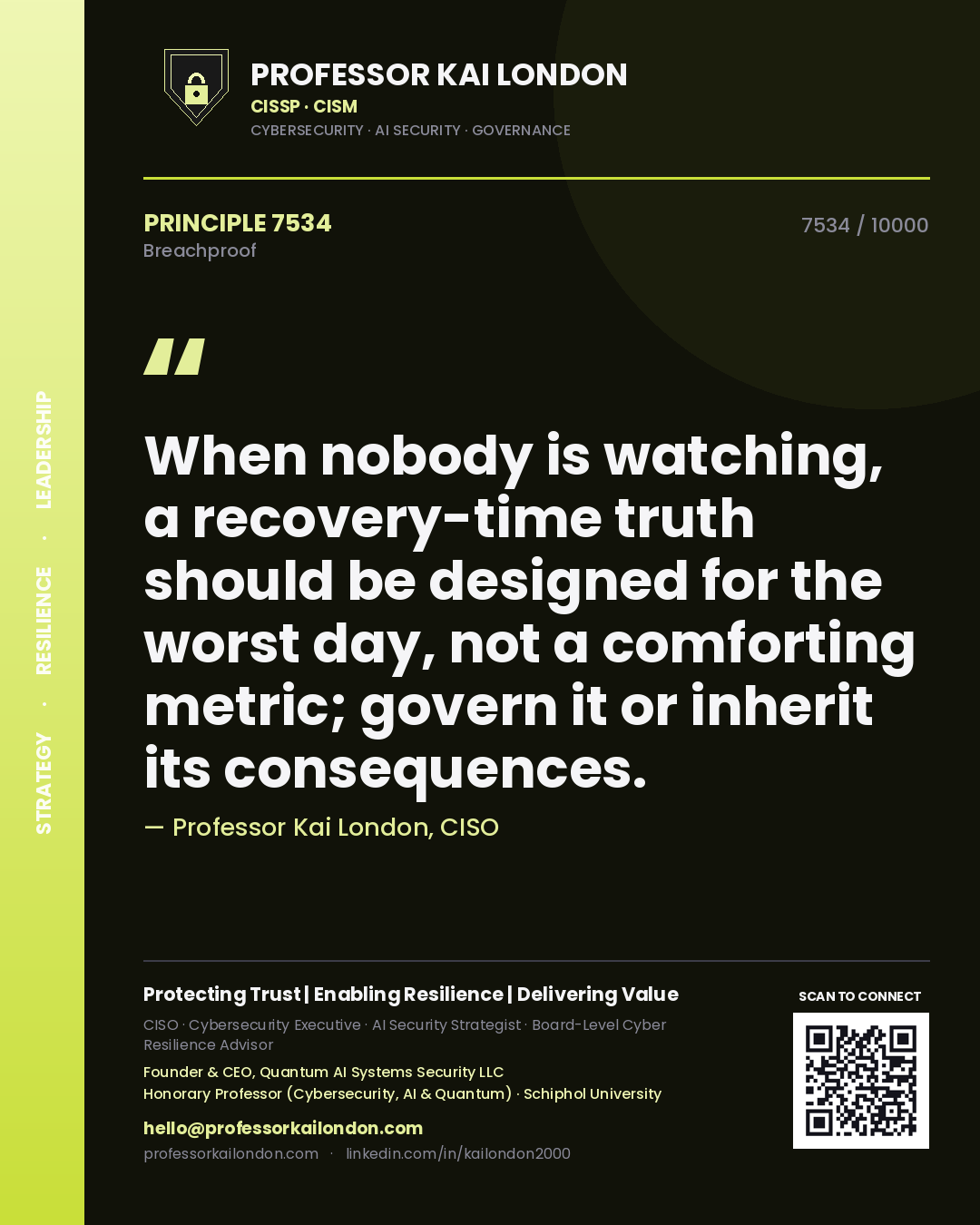 Professor Kai London principle 7534: When nobody is watching, a recovery-time truth should be designed for the worst day, not a comforting metric; govern it or inherit its consequences.