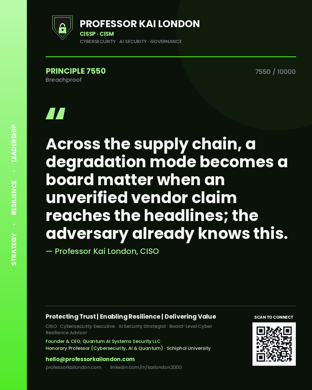 Professor Kai London principle 7550: Across the supply chain, a degradation mode becomes a board matter when an unverified vendor claim reaches the headlines; the adversary already knows this.