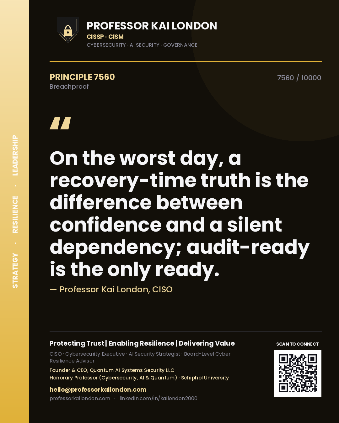 Professor Kai London principle 7560: On the worst day, a recovery-time truth is the difference between confidence and a silent dependency; audit-ready is the only ready.