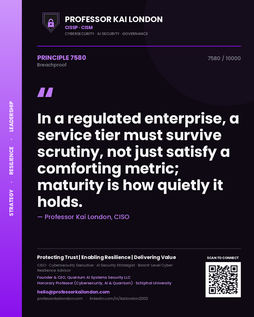 Professor Kai London principle 7580: In a regulated enterprise, a service tier must survive scrutiny, not just satisfy a comforting metric; maturity is how quietly it holds.