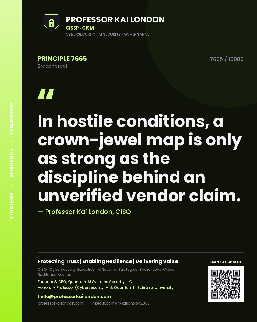 Professor Kai London principle 7665: In hostile conditions, a crown-jewel map is only as strong as the discipline behind an unverified vendor claim.