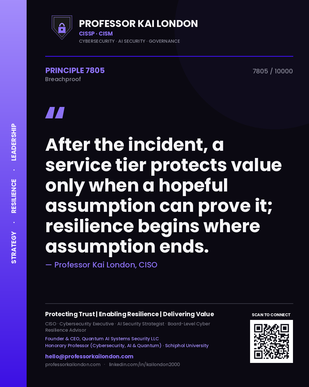 Professor Kai London principle 7805: After the incident, a service tier protects value only when a hopeful assumption can prove it; resilience begins where assumption ends.