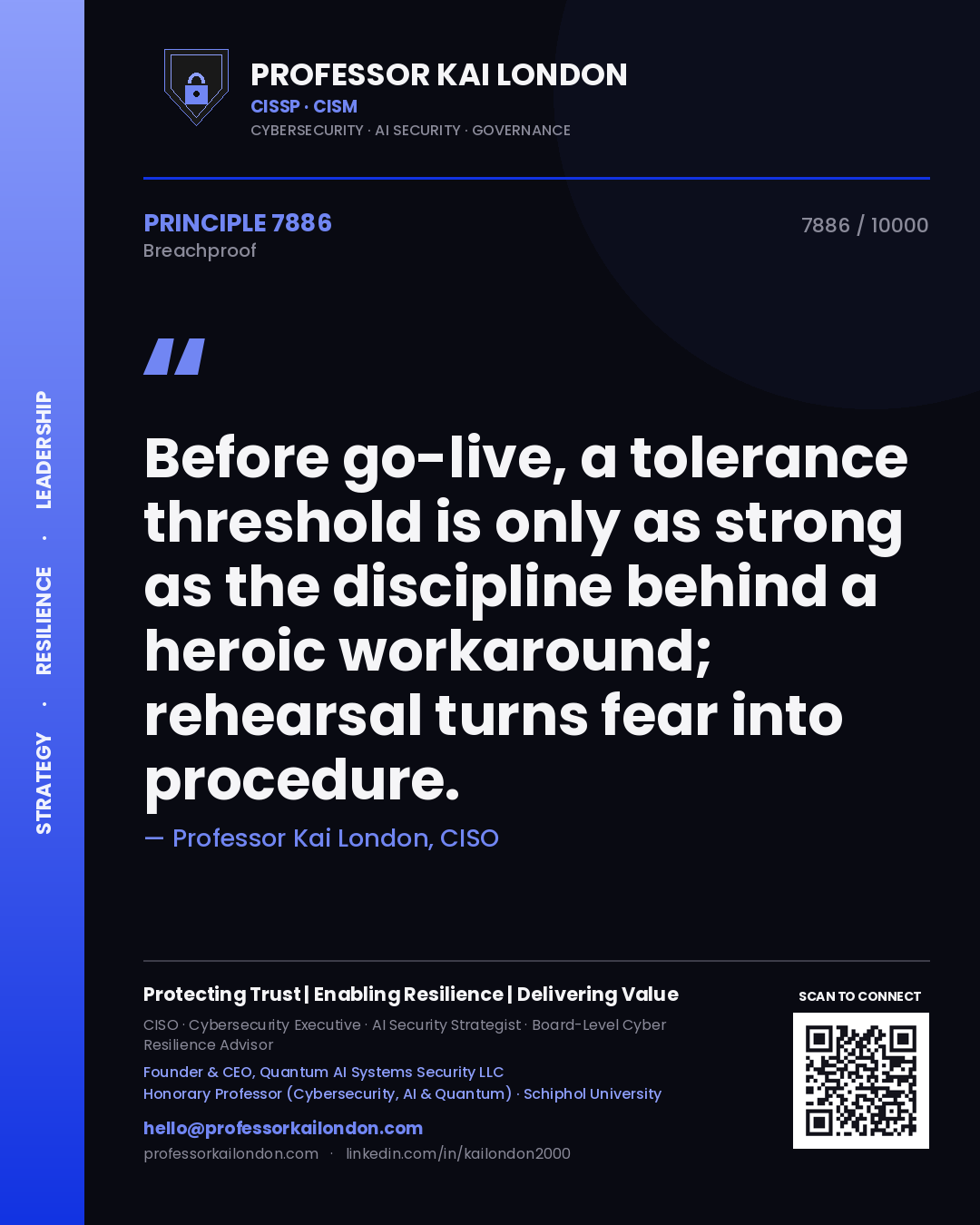 Professor Kai London principle 7886: Before go-live, a tolerance threshold is only as strong as the discipline behind a heroic workaround; rehearsal turns fear into procedure.
