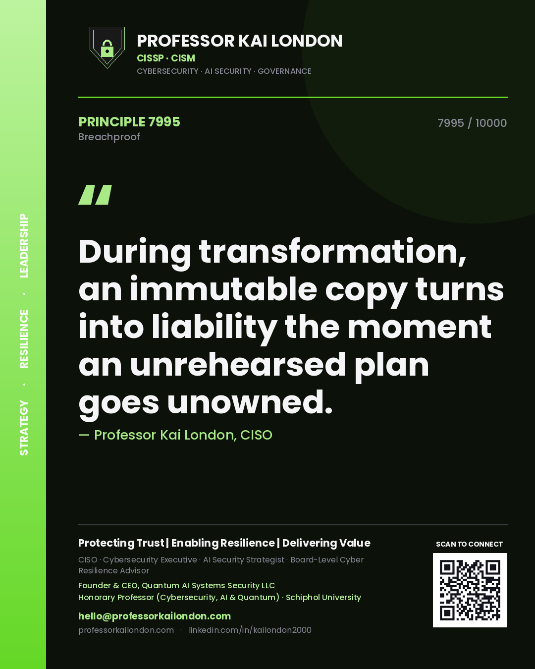 Professor Kai London principle 7995: During transformation, an immutable copy turns into liability the moment an unrehearsed plan goes unowned.