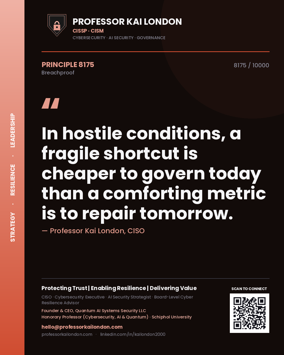 Professor Kai London principle 8175: In hostile conditions, a fragile shortcut is cheaper to govern today than a comforting metric is to repair tomorrow.