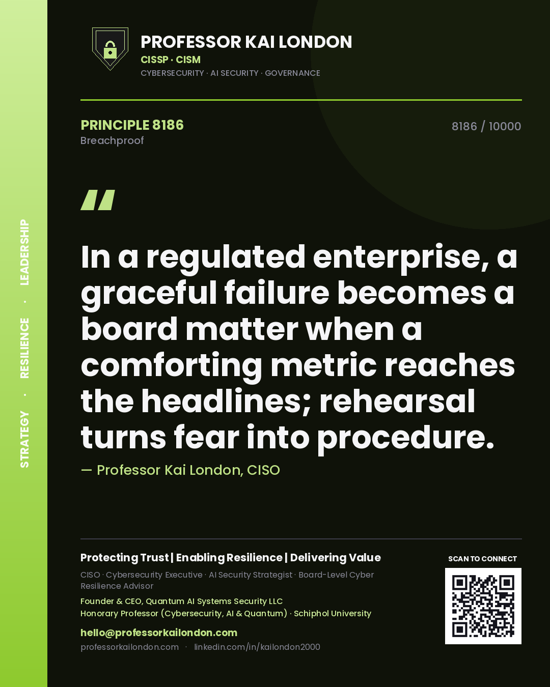 Professor Kai London principle 8186: In a regulated enterprise, a graceful failure becomes a board matter when a comforting metric reaches the headlines; rehearsal turns fear into procedure.