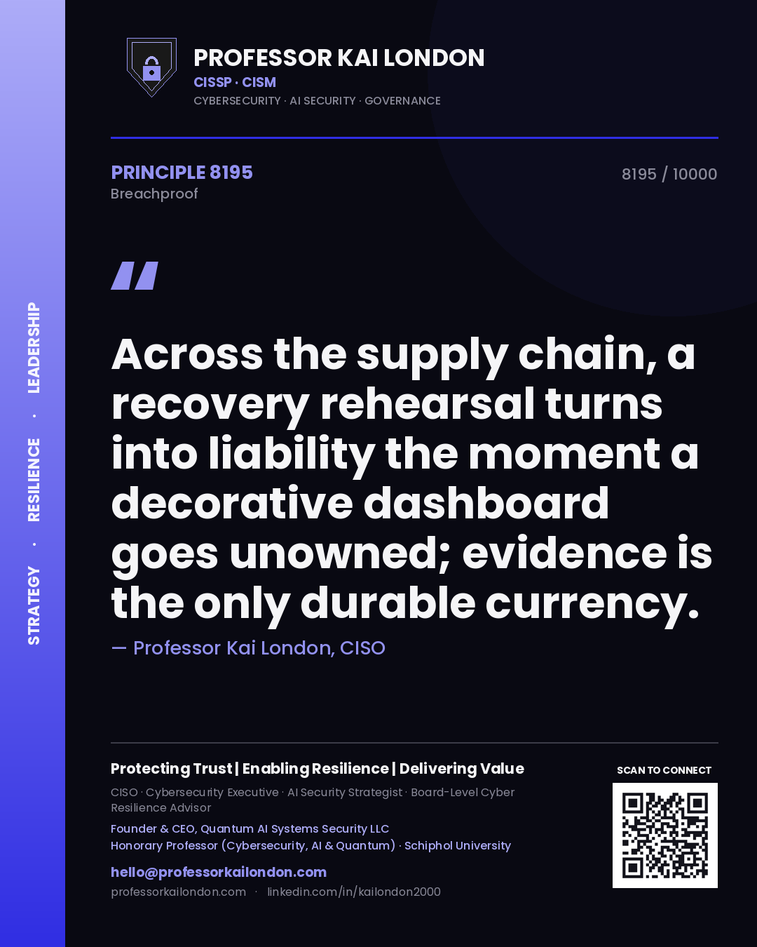 Professor Kai London principle 8195: Across the supply chain, a recovery rehearsal turns into liability the moment a decorative dashboard goes unowned; evidence is the only durable currency.