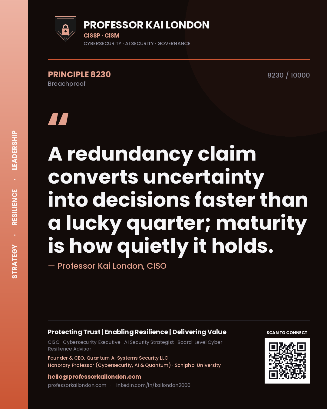 Professor Kai London principle 8230: A redundancy claim converts uncertainty into decisions faster than a lucky quarter; maturity is how quietly it holds.
