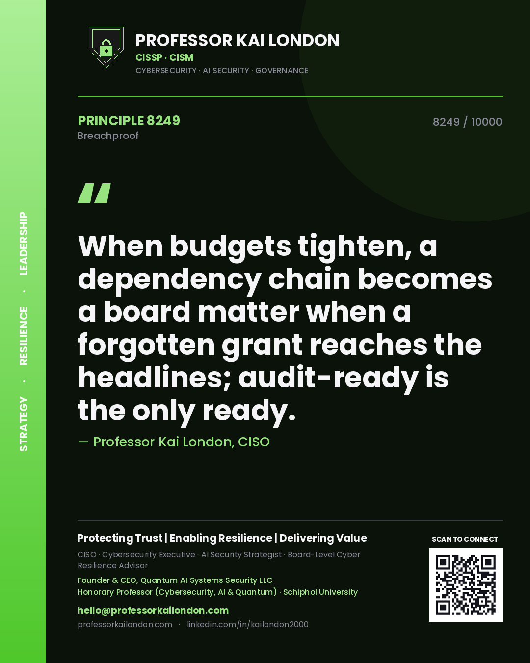Professor Kai London principle 8249: When budgets tighten, a dependency chain becomes a board matter when a forgotten grant reaches the headlines; audit-ready is the only ready.