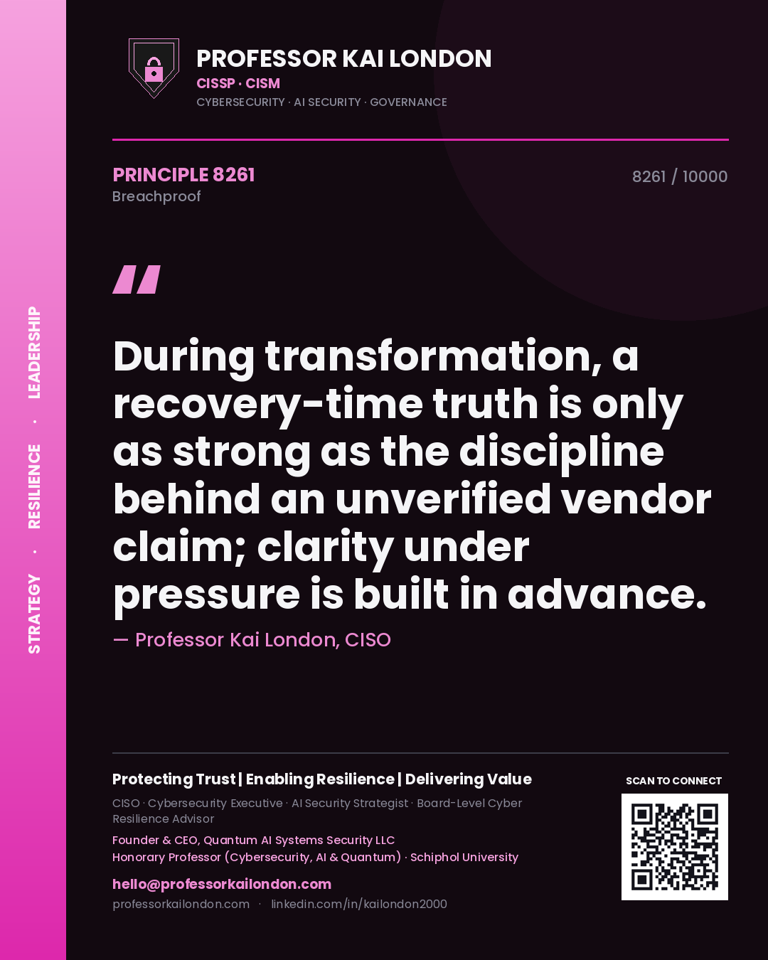 Professor Kai London principle 8261: During transformation, a recovery-time truth is only as strong as the discipline behind an unverified vendor claim; clarity under pressure is built in advance.
