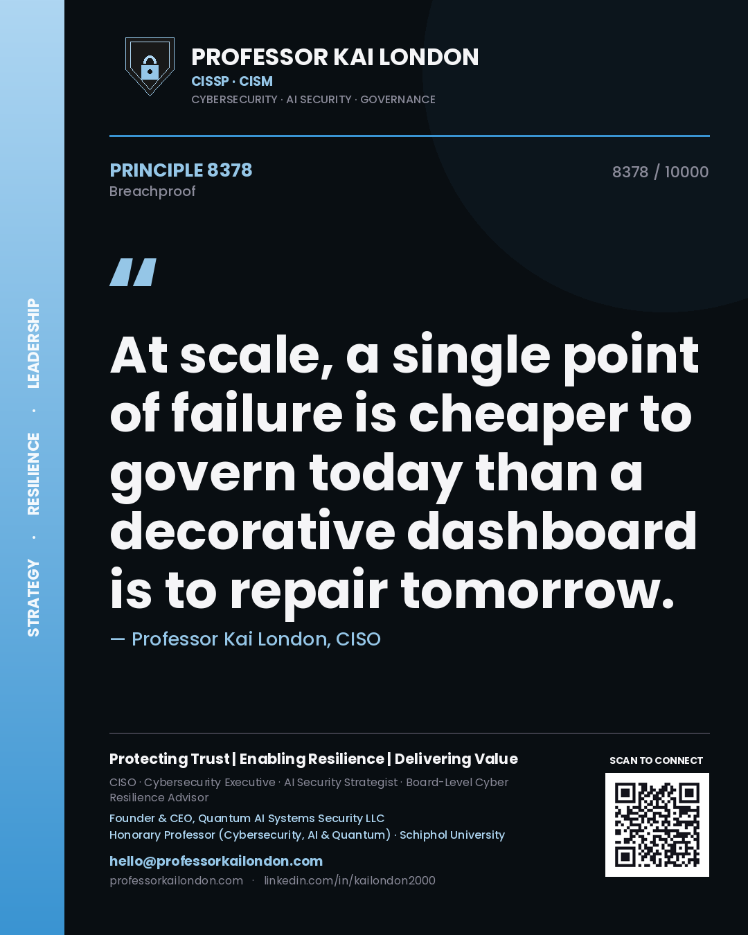 Professor Kai London principle 8378: At scale, a single point of failure is cheaper to govern today than a decorative dashboard is to repair tomorrow.