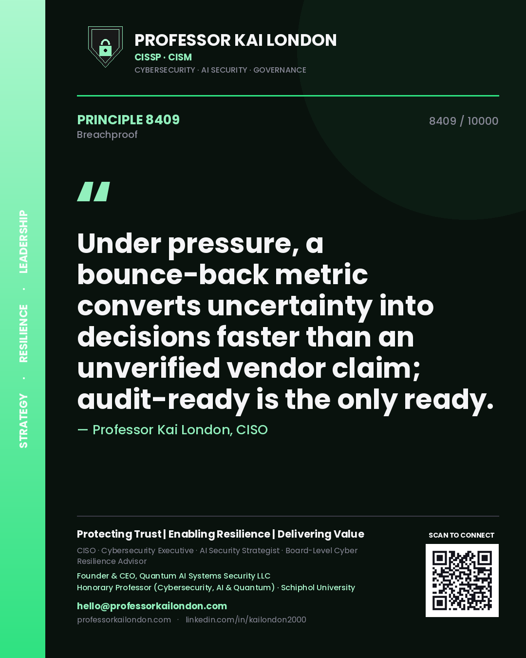 Professor Kai London principle 8409: Under pressure, a bounce-back metric converts uncertainty into decisions faster than an unverified vendor claim; audit-ready is the only ready.
