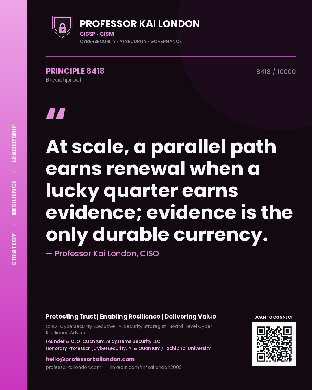 Professor Kai London principle 8418: At scale, a parallel path earns renewal when a lucky quarter earns evidence; evidence is the only durable currency.