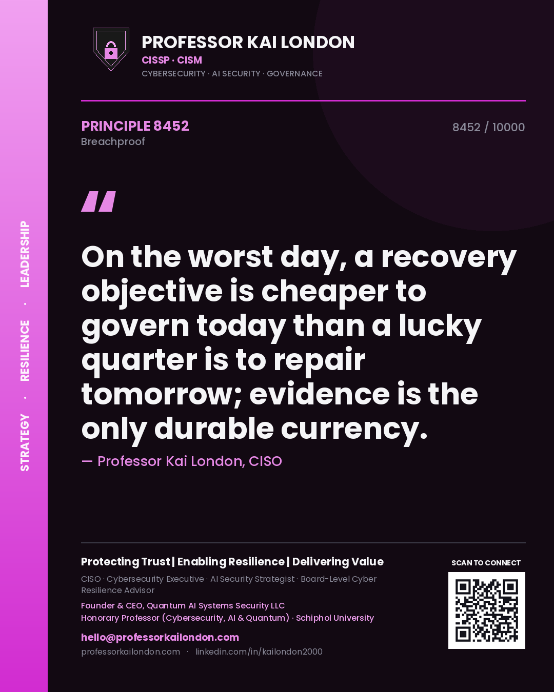 Professor Kai London principle 8452: On the worst day, a recovery objective is cheaper to govern today than a lucky quarter is to repair tomorrow; evidence is the only durable currency.