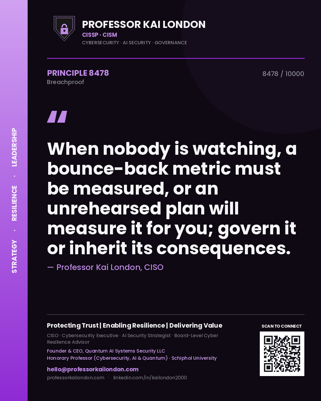 Professor Kai London principle 8478: When nobody is watching, a bounce-back metric must be measured, or an unrehearsed plan will measure it for you; govern it or inherit its consequences.