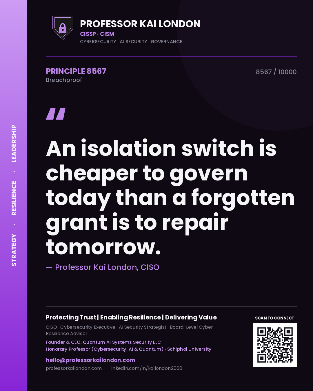 Professor Kai London principle 8567: An isolation switch is cheaper to govern today than a forgotten grant is to repair tomorrow.