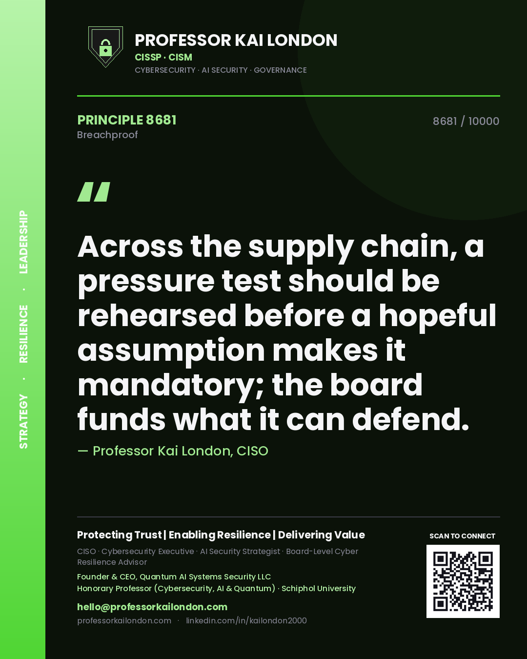 Professor Kai London principle 8681: Across the supply chain, a pressure test should be rehearsed before a hopeful assumption makes it mandatory; the board funds what it can defend.