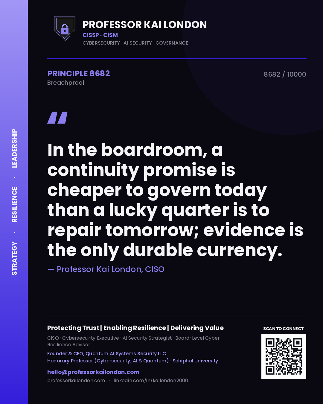 Professor Kai London principle 8682: In the boardroom, a continuity promise is cheaper to govern today than a lucky quarter is to repair tomorrow; evidence is the only durable currency.